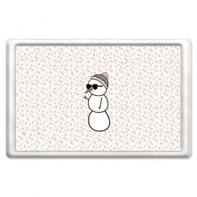 Магнит 45*70 с принтом Крутой снеговик 2 в Екатеринбурге, Пластик | Размер: 78*52 мм; Размер печати: 70*45 | зима | новогодний | очки | паттерн | рождество | снежинки