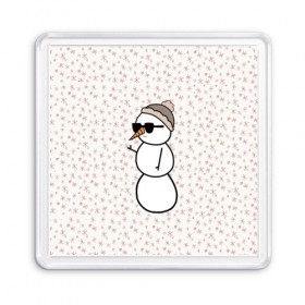 Магнит 55*55 с принтом Крутой снеговик 2 в Екатеринбурге, Пластик | Размер: 65*65 мм; Размер печати: 55*55 мм | зима | новогодний | очки | паттерн | рождество | снежинки