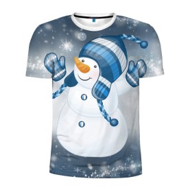 Мужская футболка 3D спортивная с принтом С Новым годом! в Екатеринбурге, 100% полиэстер с улучшенными характеристиками | приталенный силуэт, круглая горловина, широкие плечи, сужается к линии бедра | рождество | снеговик | снежинки