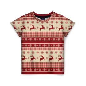 Детская футболка 3D с принтом Зимние олени в Екатеринбурге, 100% гипоаллергенный полиэфир | прямой крой, круглый вырез горловины, длина до линии бедер, чуть спущенное плечо, ткань немного тянется | happy new year | ёлка | зима | олень | праздник | снег | снежинка