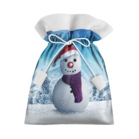 Подарочный 3D мешок с принтом Снеговик в Екатеринбурге, 100% полиэстер | Размер: 29*39 см | happy new year | блеск | ёлка | зима | игрушки. праздник | конфетти | новый год | подарки | снег
