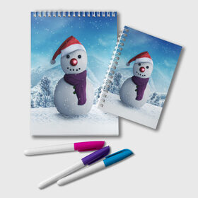 Блокнот с принтом Снеговик в Екатеринбурге, 100% бумага | 48 листов, плотность листов — 60 г/м2, плотность картонной обложки — 250 г/м2. Листы скреплены удобной пружинной спиралью. Цвет линий — светло-серый
 | happy new year | блеск | ёлка | зима | игрушки. праздник | конфетти | новый год | подарки | снег