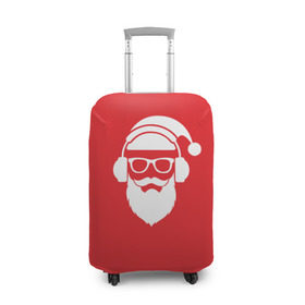 Чехол для чемодана 3D с принтом Дед мороз в Екатеринбурге, 86% полиэфир, 14% спандекс | двустороннее нанесение принта, прорези для ручек и колес | 2017 | аудио | борода | дед мороз | музыка | наушники | новый год | очки | подарки | праздник | усы | хипстер