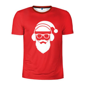 Мужская футболка 3D спортивная с принтом Дед мороз в Екатеринбурге, 100% полиэстер с улучшенными характеристиками | приталенный силуэт, круглая горловина, широкие плечи, сужается к линии бедра | 2017 | аудио | борода | дед мороз | музыка | наушники | новый год | очки | подарки | праздник | усы | хипстер