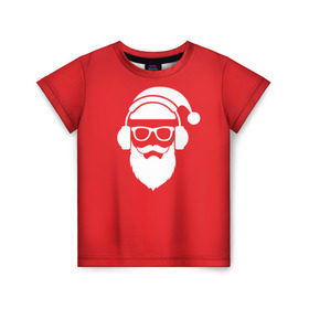 Детская футболка 3D с принтом Дед мороз в Екатеринбурге, 100% гипоаллергенный полиэфир | прямой крой, круглый вырез горловины, длина до линии бедер, чуть спущенное плечо, ткань немного тянется | 2017 | аудио | борода | дед мороз | музыка | наушники | новый год | очки | подарки | праздник | усы | хипстер