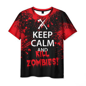 Мужская футболка 3D с принтом Keep Calm & Kill Zombies в Екатеринбурге, 100% полиэфир | прямой крой, круглый вырез горловины, длина до линии бедер | bone | carl | rick | skelet | skull | walking dead | zombie | граймс | зомби | карл | нежить | нечисть | рик | скелет | ходячие мертвецы | череп
