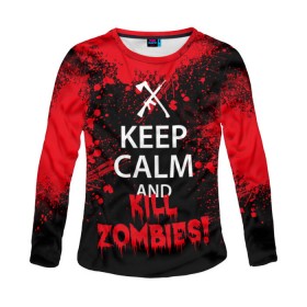 Женский лонгслив 3D с принтом Keep Calm & Kill Zombies в Екатеринбурге, 100% полиэстер | длинные рукава, круглый вырез горловины, полуприлегающий силуэт | bone | carl | rick | skelet | skull | walking dead | zombie | граймс | зомби | карл | нежить | нечисть | рик | скелет | ходячие мертвецы | череп