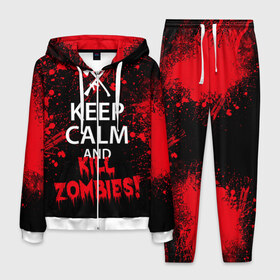 Мужской костюм 3D с принтом Keep Calm & Kill Zombies в Екатеринбурге, 100% полиэстер | Манжеты и пояс оформлены тканевой резинкой, двухслойный капюшон со шнурком для регулировки, карманы спереди | bone | carl | rick | skelet | skull | walking dead | zombie | граймс | зомби | карл | нежить | нечисть | рик | скелет | ходячие мертвецы | череп