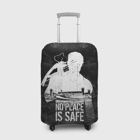 Чехол для чемодана 3D с принтом No Place is Safe в Екатеринбурге, 86% полиэфир, 14% спандекс | двустороннее нанесение принта, прорези для ручек и колес | bone | carl | rick | skelet | skull | walking dead | zombie | граймс | зомби | карл | кости | рик | скелет | ходячие мертвецы | череп