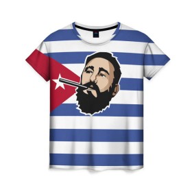 Женская футболка 3D с принтом Fidel Castro в Екатеринбурге, 100% полиэфир ( синтетическое хлопкоподобное полотно) | прямой крой, круглый вырез горловины, длина до линии бедер | castro | che | fidel | guevara | гевара | кастро | фидель | че