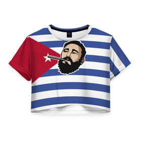 Женская футболка 3D укороченная с принтом Fidel Castro в Екатеринбурге, 100% полиэстер | круглая горловина, длина футболки до линии талии, рукава с отворотами | castro | che | fidel | guevara | гевара | кастро | фидель | че