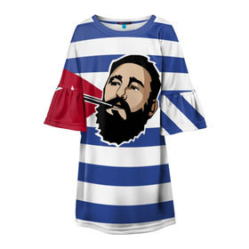 Детское платье 3D с принтом Fidel Castro в Екатеринбурге, 100% полиэстер | прямой силуэт, чуть расширенный к низу. Круглая горловина, на рукавах — воланы | Тематика изображения на принте: castro | che | fidel | guevara | гевара | кастро | фидель | че