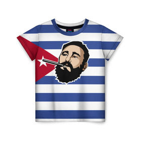 Детская футболка 3D с принтом Fidel Castro в Екатеринбурге, 100% гипоаллергенный полиэфир | прямой крой, круглый вырез горловины, длина до линии бедер, чуть спущенное плечо, ткань немного тянется | castro | che | fidel | guevara | гевара | кастро | фидель | че
