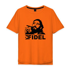 Мужская футболка хлопок Oversize с принтом Фидель, Кастро в Екатеринбурге, 100% хлопок | свободный крой, круглый ворот, “спинка” длиннее передней части | castro | che | fidel | guevara | гевара | кастро | фидель | че