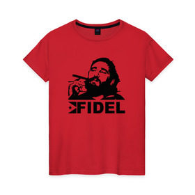 Женская футболка хлопок с принтом Фидель, Кастро в Екатеринбурге, 100% хлопок | прямой крой, круглый вырез горловины, длина до линии бедер, слегка спущенное плечо | castro | che | fidel | guevara | гевара | кастро | фидель | че
