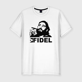Мужская футболка премиум с принтом Фидель, Кастро в Екатеринбурге, 92% хлопок, 8% лайкра | приталенный силуэт, круглый вырез ворота, длина до линии бедра, короткий рукав | castro | che | fidel | guevara | гевара | кастро | фидель | че
