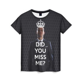 Женская футболка 3D с принтом Keep Calm & Miss Me в Екатеринбурге, 100% полиэфир ( синтетическое хлопкоподобное полотно) | прямой крой, круглый вырез горловины, длина до линии бедер | holmes | sherlock | мориарти | профессор | холмс | шерлок