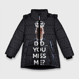 Зимняя куртка для девочек 3D с принтом Keep Calm & Miss Me в Екатеринбурге, ткань верха — 100% полиэстер; подклад — 100% полиэстер, утеплитель — 100% полиэстер. | длина ниже бедра, удлиненная спинка, воротник стойка и отстегивающийся капюшон. Есть боковые карманы с листочкой на кнопках, утяжки по низу изделия и внутренний карман на молнии. 

Предусмотрены светоотражающий принт на спинке, радужный светоотражающий элемент на пуллере молнии и на резинке для утяжки. | holmes | sherlock | мориарти | профессор | холмс | шерлок