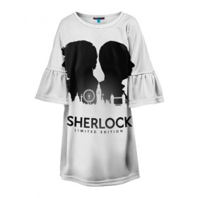 Детское платье 3D с принтом Sherlock Edition в Екатеринбурге, 100% полиэстер | прямой силуэт, чуть расширенный к низу. Круглая горловина, на рукавах — воланы | doctor | holmes | sherlock | watson | ватсон | доктор | профессор | холмс | шерлок