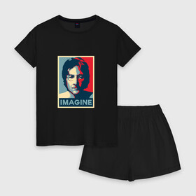 Женская пижама с шортиками хлопок с принтом Леннон в Екатеринбурге, 100% хлопок | футболка прямого кроя, шорты свободные с широкой мягкой резинкой | beatles | lennon | битлз | джон | музыка