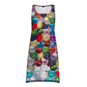 Платье-майка 3D с принтом Елочнные шары в Екатеринбурге, 100% полиэстер | полуприлегающий силуэт, широкие бретели, круглый вырез горловины, удлиненный подол сзади. | ёлка | ель | новый год | праздник | рождество | украшение | шарик