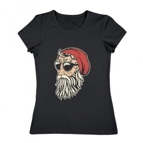 Женская футболка хлопок с принтом Хипстер-санта в Екатеринбурге, 100% хлопок | прямой крой, круглый вырез горловины, длина до линии бедер, слегка спущенное плечо | 