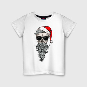 Детская футболка хлопок с принтом Череп-санта в Екатеринбурге, 100% хлопок | круглый вырез горловины, полуприлегающий силуэт, длина до линии бедер | christmas | hipster | new year | winter | зима | новый год | рождество | санта | хипстер