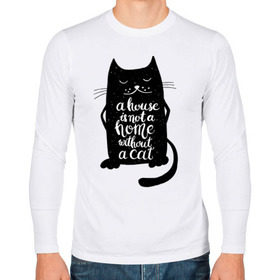Мужской лонгслив хлопок с принтом Черный кот в Екатеринбурге, 100% хлопок |  | кот | котенок | кошка | мяу