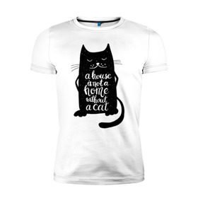 Мужская футболка премиум с принтом Черный кот в Екатеринбурге, 92% хлопок, 8% лайкра | приталенный силуэт, круглый вырез ворота, длина до линии бедра, короткий рукав | Тематика изображения на принте: кот | котенок | кошка | мяу