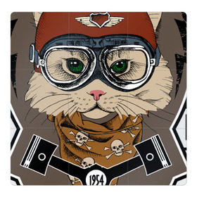 Магнитный плакат 3Х3 с принтом Кот-гонщик в Екатеринбурге, Полимерный материал с магнитным слоем | 9 деталей размером 9*9 см | гонки | кот | котенок | кошка | мотоцикл | мяу | шлем