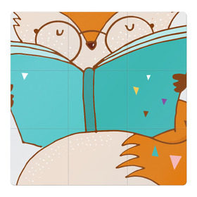 Магнитный плакат 3Х3 с принтом Лисица с книгой в Екатеринбурге, Полимерный материал с магнитным слоем | 9 деталей размером 9*9 см | лиса | лисенок | лисица | лисичка
