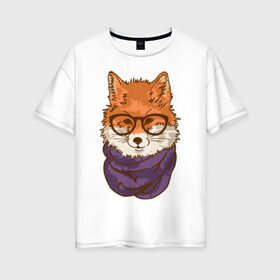 Женская футболка хлопок Oversize с принтом Лисица в Екатеринбурге, 100% хлопок | свободный крой, круглый ворот, спущенный рукав, длина до линии бедер
 | лиса | лисенок | лисица | лисичка