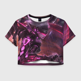 Женская футболка 3D укороченная с принтом Pink в Екатеринбурге, 100% полиэстер | круглая горловина, длина футболки до линии талии, рукава с отворотами | fiora | league of legends | lol | лига легенд | лол | фиора