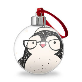 Ёлочный шар с принтом Пингвин с шариком в Екатеринбурге, Пластик | Диаметр: 77 мм | christmas | new year | winter | зима | новый год | пингвин | рождество