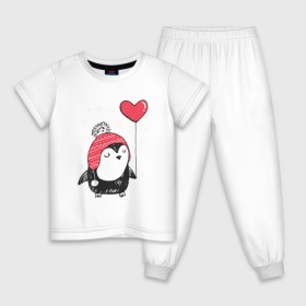 Детская пижама хлопок с принтом Пингвин с шариком в Екатеринбурге, 100% хлопок |  брюки и футболка прямого кроя, без карманов, на брюках мягкая резинка на поясе и по низу штанин
 | christmas | new year | winter | зима | новый год | пингвин | рождество