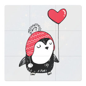 Магнитный плакат 3Х3 с принтом Пингвин с шариком в Екатеринбурге, Полимерный материал с магнитным слоем | 9 деталей размером 9*9 см | christmas | new year | winter | зима | новый год | пингвин | рождество