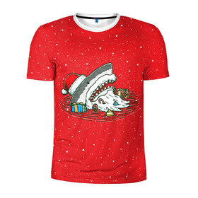Мужская футболка 3D спортивная с принтом Акула Дед Мороз в Екатеринбурге, 100% полиэстер с улучшенными характеристиками | приталенный силуэт, круглая горловина, широкие плечи, сужается к линии бедра | christmas | new year | shark | новый год | рождество | санта