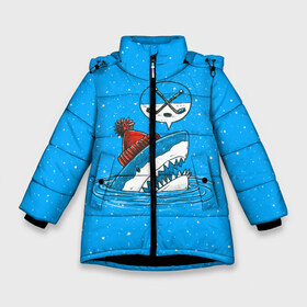 Зимняя куртка для девочек 3D с принтом Акула хоккейный фанат в Екатеринбурге, ткань верха — 100% полиэстер; подклад — 100% полиэстер, утеплитель — 100% полиэстер. | длина ниже бедра, удлиненная спинка, воротник стойка и отстегивающийся капюшон. Есть боковые карманы с листочкой на кнопках, утяжки по низу изделия и внутренний карман на молнии. 

Предусмотрены светоотражающий принт на спинке, радужный светоотражающий элемент на пуллере молнии и на резинке для утяжки. | fan | fish | hochey | ocean | predator | sea | shark | water | акула | вода | игра | лед | море | океан | рыба | фанат | хищник | хоккей | шайба