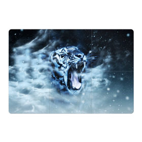 Магнитный плакат 3Х2 с принтом Белый тигр в Екатеринбурге, Полимерный материал с магнитным слоем | 6 деталей размером 9*9 см | зима | клыки | метель | пасть | снег | тигр | хищник