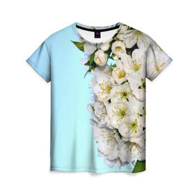 Женская футболка 3D с принтом Сакура в Екатеринбурге, 100% полиэфир ( синтетическое хлопкоподобное полотно) | прямой крой, круглый вырез горловины, длина до линии бедер | вишня | сакура | яблоня | япония