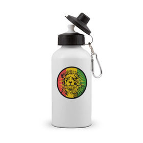 Бутылка спортивная с принтом Ямайский лев в Екатеринбурге, металл | емкость — 500 мл, в комплекте две пластиковые крышки и карабин для крепления | лев | раста | ямайка