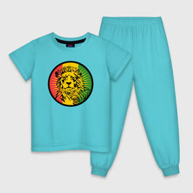 Детская пижама хлопок с принтом Ямайский лев в Екатеринбурге, 100% хлопок |  брюки и футболка прямого кроя, без карманов, на брюках мягкая резинка на поясе и по низу штанин
 | лев | раста | ямайка