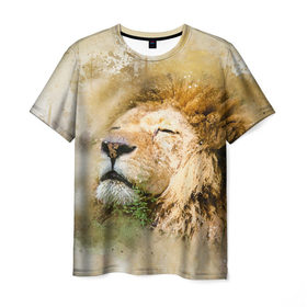 Мужская футболка 3D с принтом Лев в Екатеринбурге, 100% полиэфир | прямой крой, круглый вырез горловины, длина до линии бедер | зверь | лев | тигр | хищник