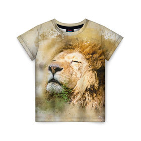 Детская футболка 3D с принтом Лев в Екатеринбурге, 100% гипоаллергенный полиэфир | прямой крой, круглый вырез горловины, длина до линии бедер, чуть спущенное плечо, ткань немного тянется | зверь | лев | тигр | хищник