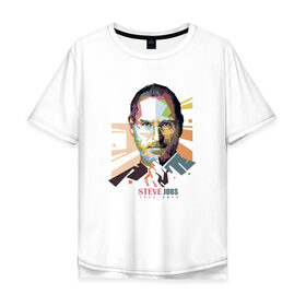 Мужская футболка хлопок Oversize с принтом Стив Джобс в Екатеринбурге, 100% хлопок | свободный крой, круглый ворот, “спинка” длиннее передней части | apple | брэнд | джобс | стив | эпл