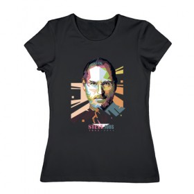 Женская футболка хлопок с принтом Стив Джобс в Екатеринбурге, 100% хлопок | прямой крой, круглый вырез горловины, длина до линии бедер, слегка спущенное плечо | apple | брэнд | джобс | стив | эпл
