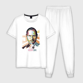 Мужская пижама хлопок с принтом Стив Джобс в Екатеринбурге, 100% хлопок | брюки и футболка прямого кроя, без карманов, на брюках мягкая резинка на поясе и по низу штанин
 | apple | брэнд | джобс | стив | эпл