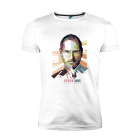 Мужская футболка премиум с принтом Стив Джобс в Екатеринбурге, 92% хлопок, 8% лайкра | приталенный силуэт, круглый вырез ворота, длина до линии бедра, короткий рукав | Тематика изображения на принте: apple | брэнд | джобс | стив | эпл