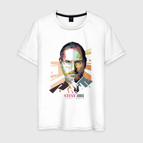 Мужская футболка хлопок с принтом Стив Джобс в Екатеринбурге, 100% хлопок | прямой крой, круглый вырез горловины, длина до линии бедер, слегка спущенное плечо. | apple | брэнд | джобс | стив | эпл