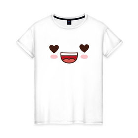 Женская футболка хлопок с принтом Каваи в Екатеринбурге, 100% хлопок | прямой крой, круглый вырез горловины, длина до линии бедер, слегка спущенное плечо | возмущение | каваи | кавай | любовь | подмигивание | поцелуй | радость | слезы | смущение | удивление | улыбка | шок | эмоции